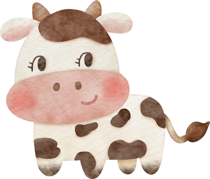 Watercolor cute cartoon cow for farm animal